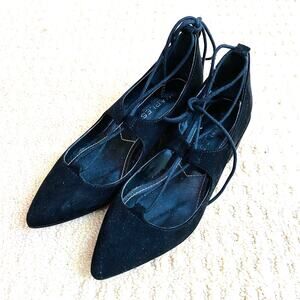 Charles David US 5M Shoes Black Suede Lace Up Mid Heel Dressy Ghillies Unique